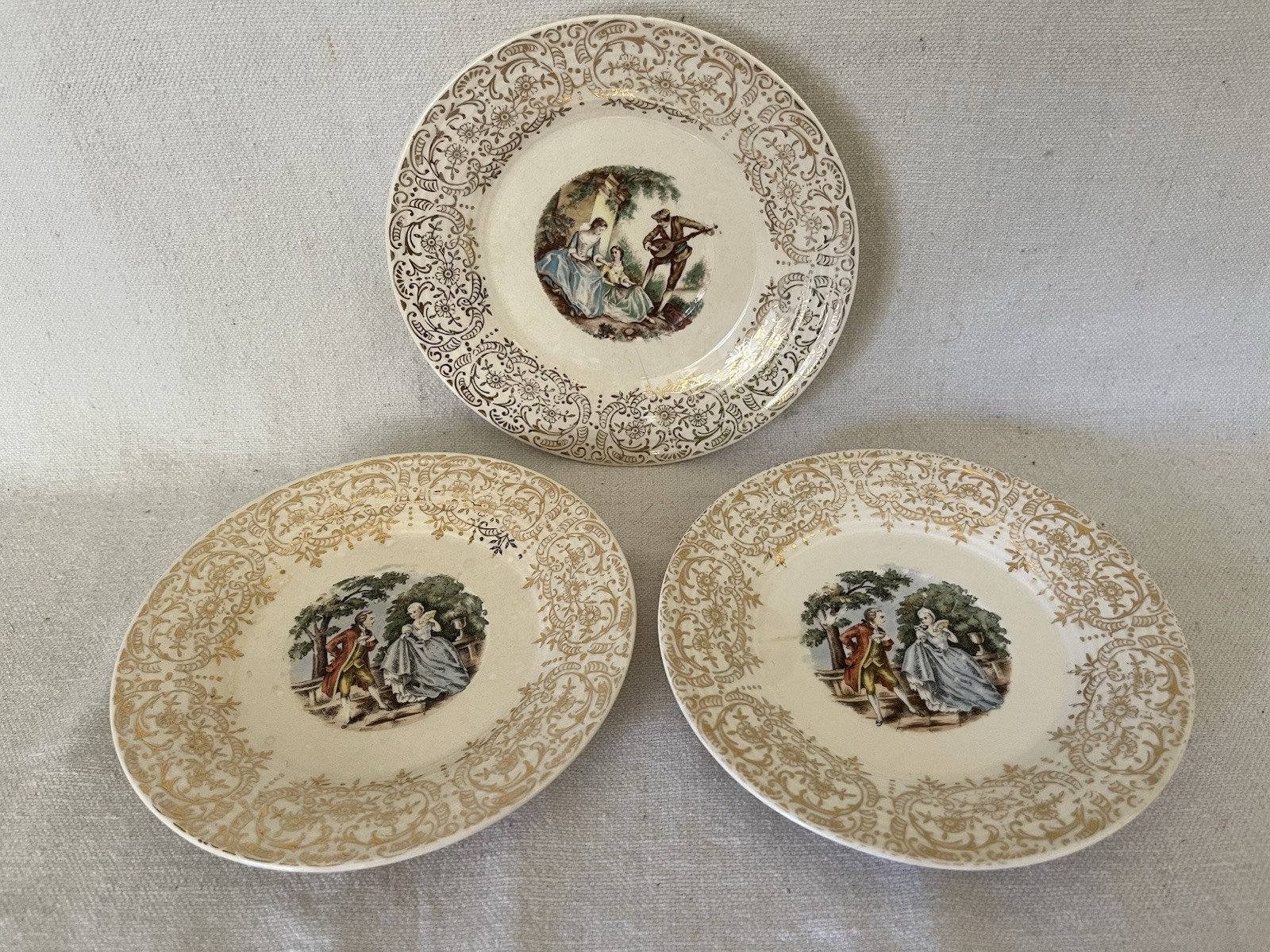 American Limoges Triumph China D’or 22K Gold Bread Plate Vintage Lot of 3