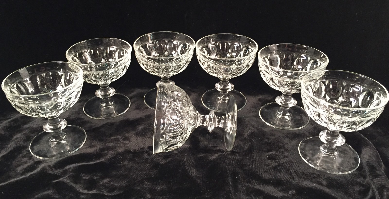Clear Glass Thumbprint Pedestal Sundae/Sherbet Glassware Set of 7