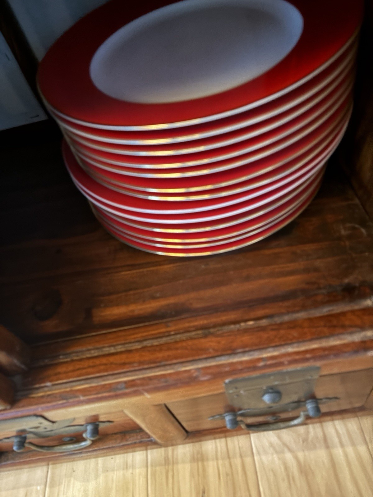 10 3/8 Plates Fancy Red 14 Plates Perfect Condition No Chips No Cracks