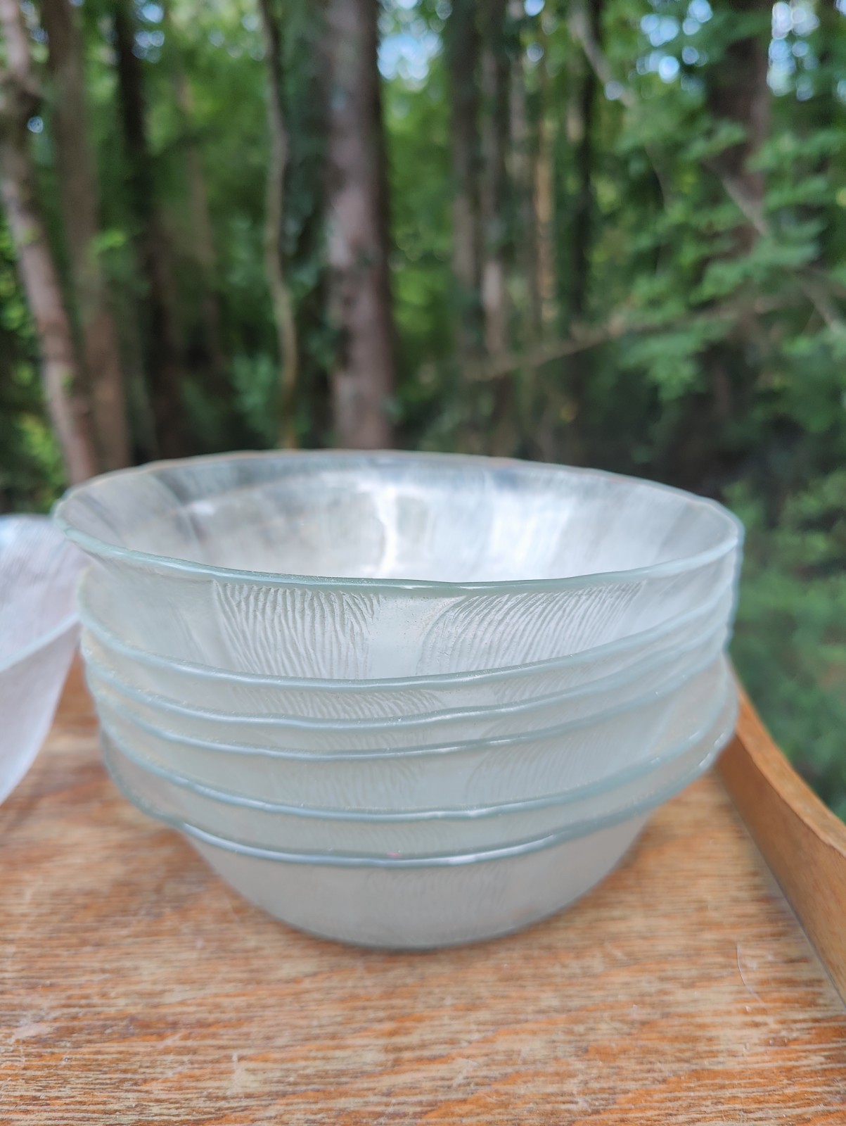 KIG Indonesia Arcoroc Sunflower Art Nouveau MCM Style Clear Glass Bowls Lot Of 7