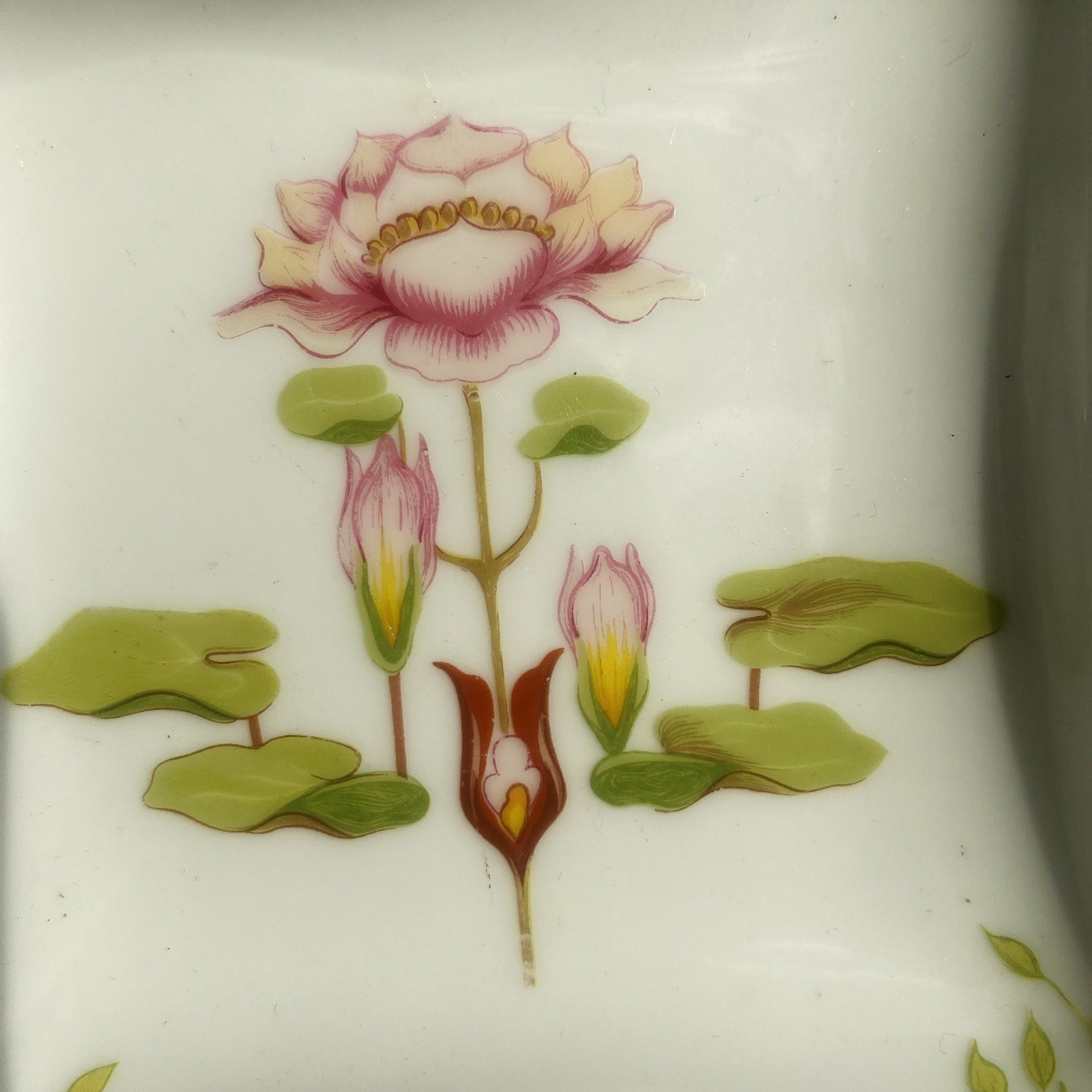 Raynaud & Cie Limoges France Floral Square Porcelain Dish 5 in Green Pink
