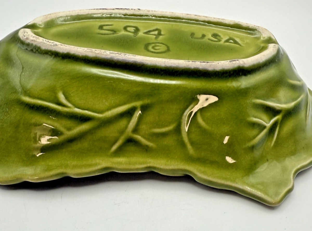 Green Leaf Dip Bowls Set 4 California Original 594 USA Drip Glaze Pottery VTG