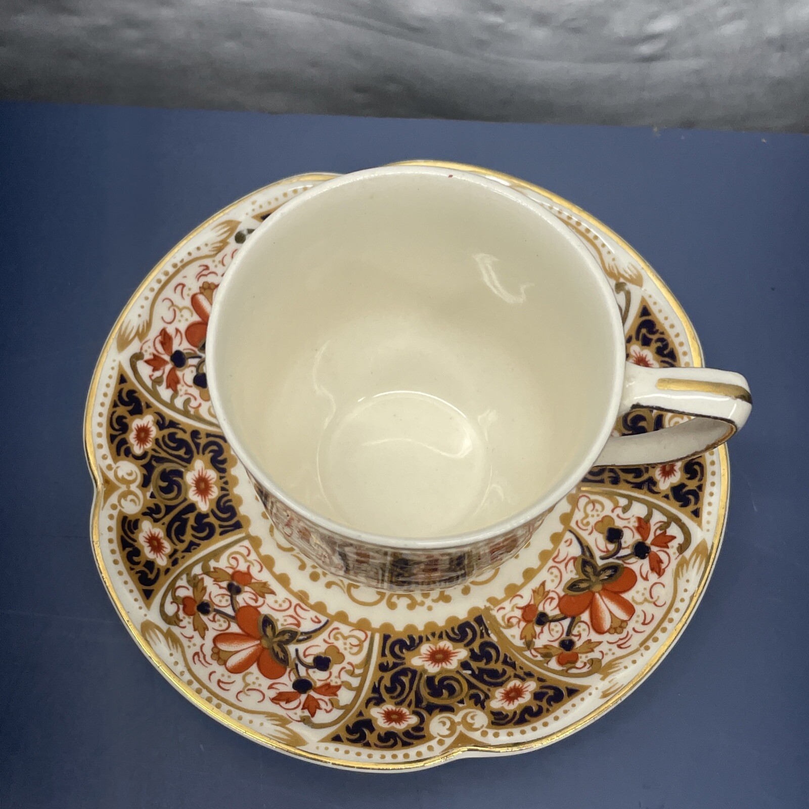 Rare Rutland Johnson Bros Demitasse Cup & Saucer Cobalt Blue Rust / Gold Floral