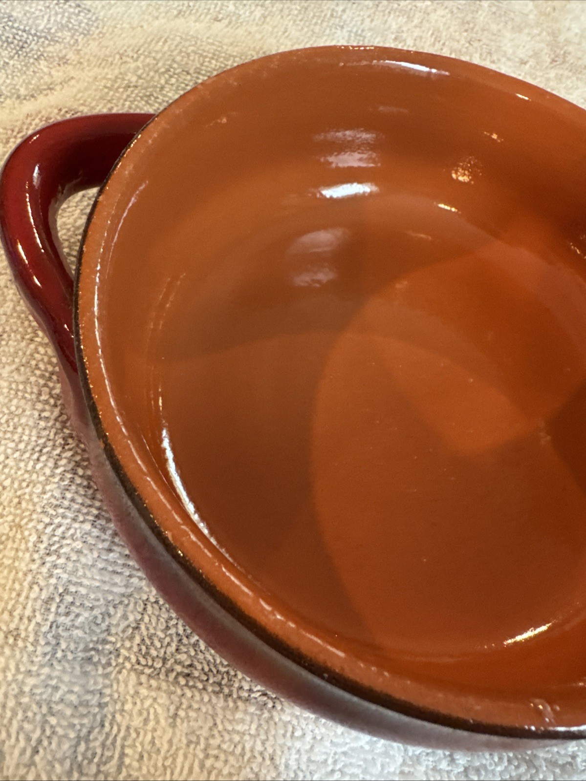 Small Red Orange Handled Soup Bowl Terracotta Made In Italy