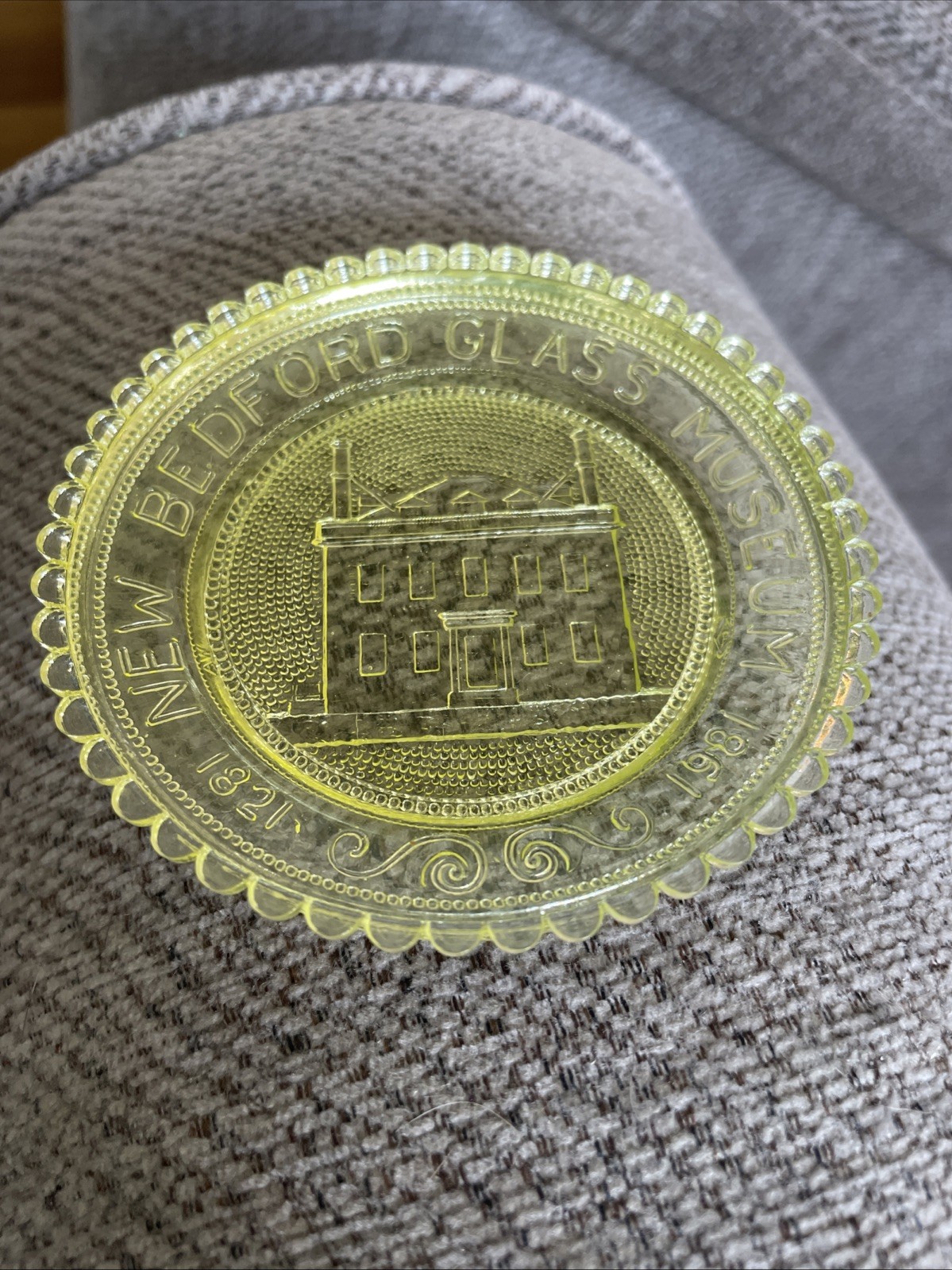 Vintage Pairpoint Glass Vaseline Uranium Glass Plate New Bedford Glass Museum