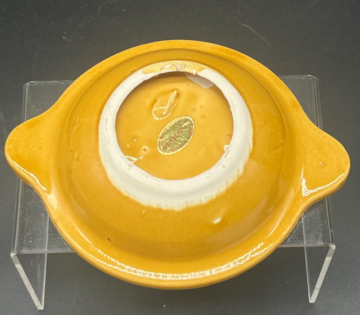 Mini Yellow Glazed Pottery Creamer Pitcher Saucer Strasburg PA Railroad Souvenir