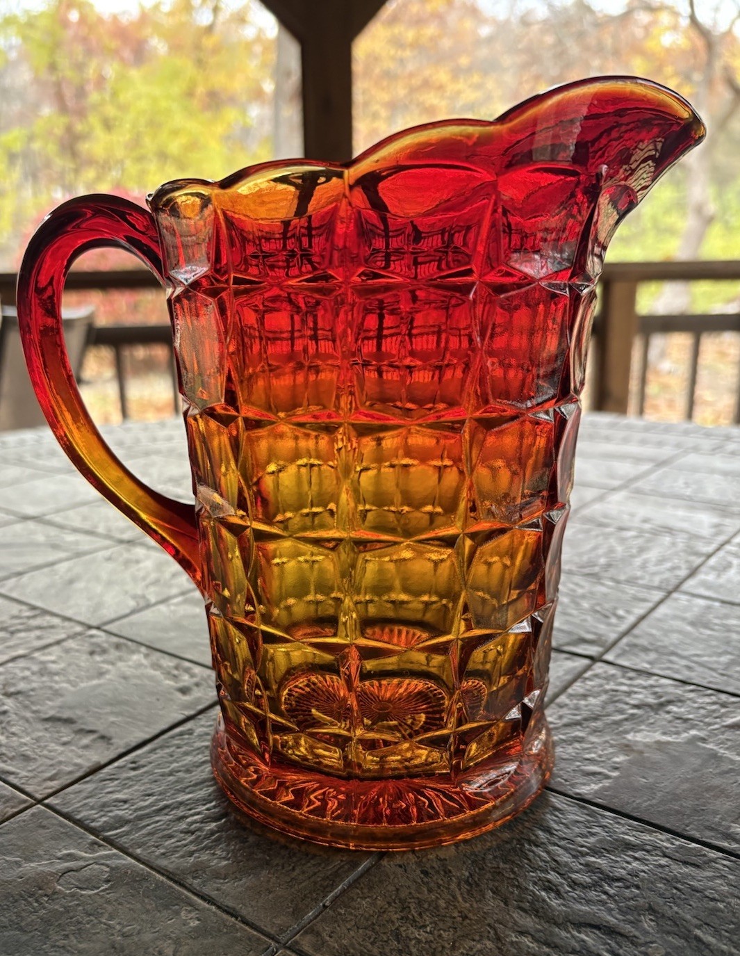 Tiara Indiana Glass Sunset Amberina Red Constellation Water Pitcher 48oz.