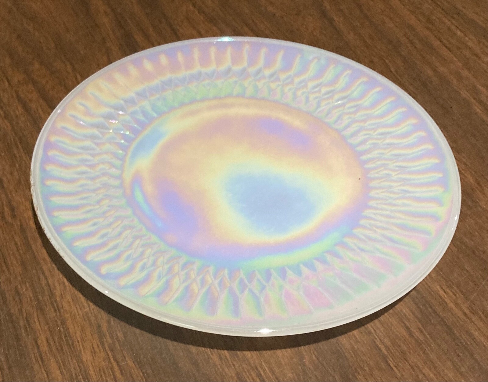 1960s Federal Glass Rainbow Iridescent Moonglow Dinner Plates, Bowls or Dishes