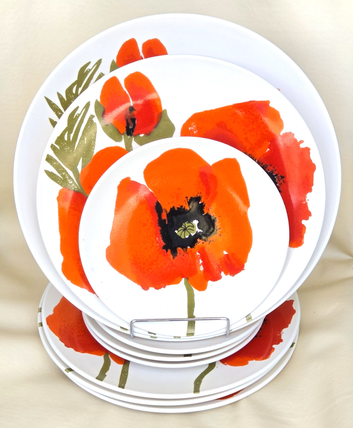 Vintage Mikasa Vera Red Poppy 9 pc. Set Dinner Salad Plates Platter Japan F7101