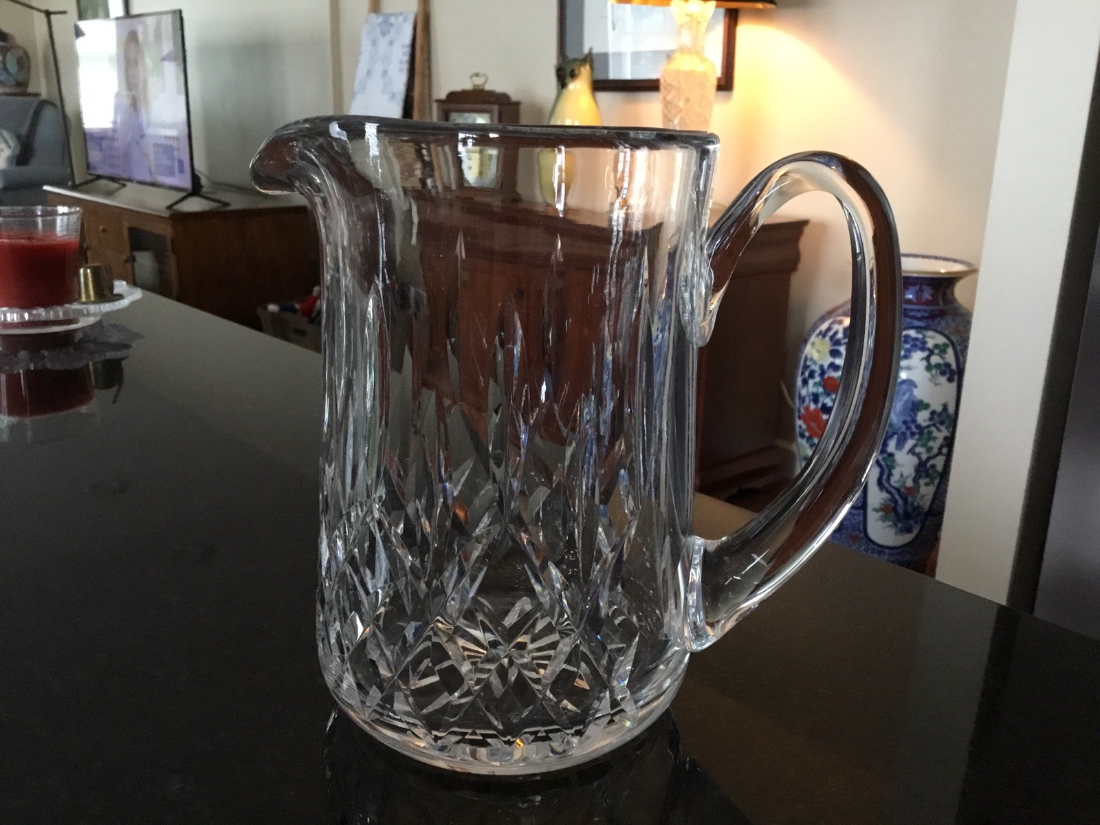 SIGNED Waterford Crystal LISMORE Pitcher Iconic Diamond Cut, Ireland 32oz