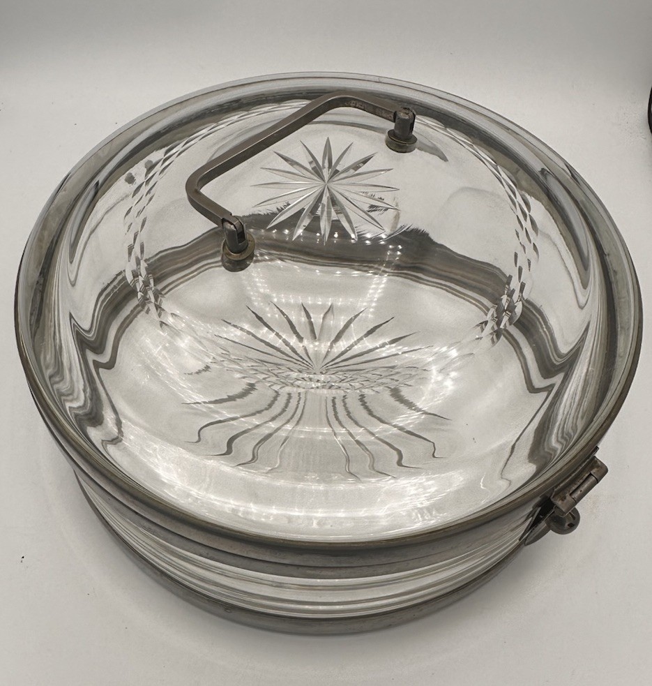VTG Rare Austrian Covered Glass & Metal 10” Dish Starburst Cut Glass G. ST. MCM
