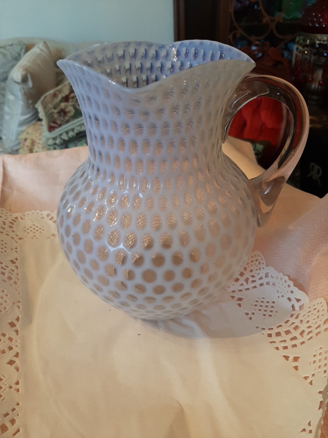 Antique Hobbs Brockunier Windows White Opalescent Water Pitcher-1880 VERY OLD!!!