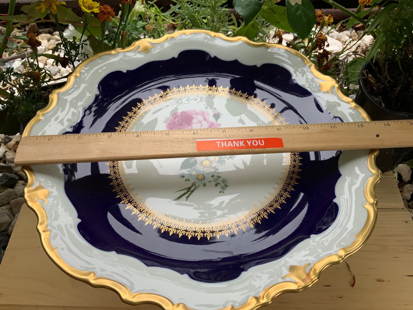 Vintage Reichenbach Echt Kobalt Cobalt Blue Footed Cake Plate Tray AS IS