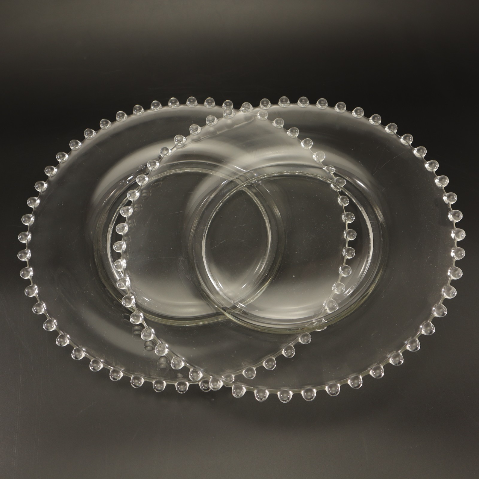 Imperial Glass Candlewick SALAD PLATES Set of 2 Beaded Edge Clear 8 1/8in Vtg