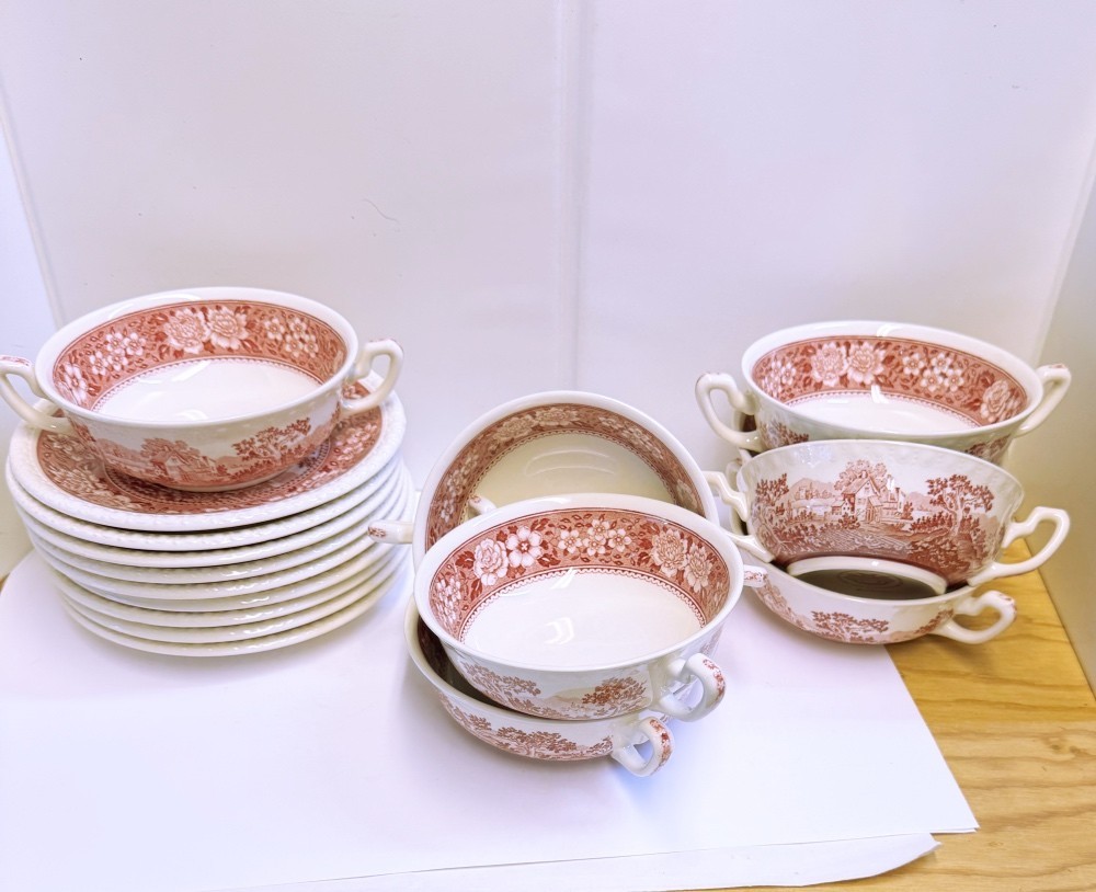 VILLEROY & BOCH RUSTICANA LOT OF 10 FLAT CREAM 2 HANDLED SOUP BOWL SET VG COND