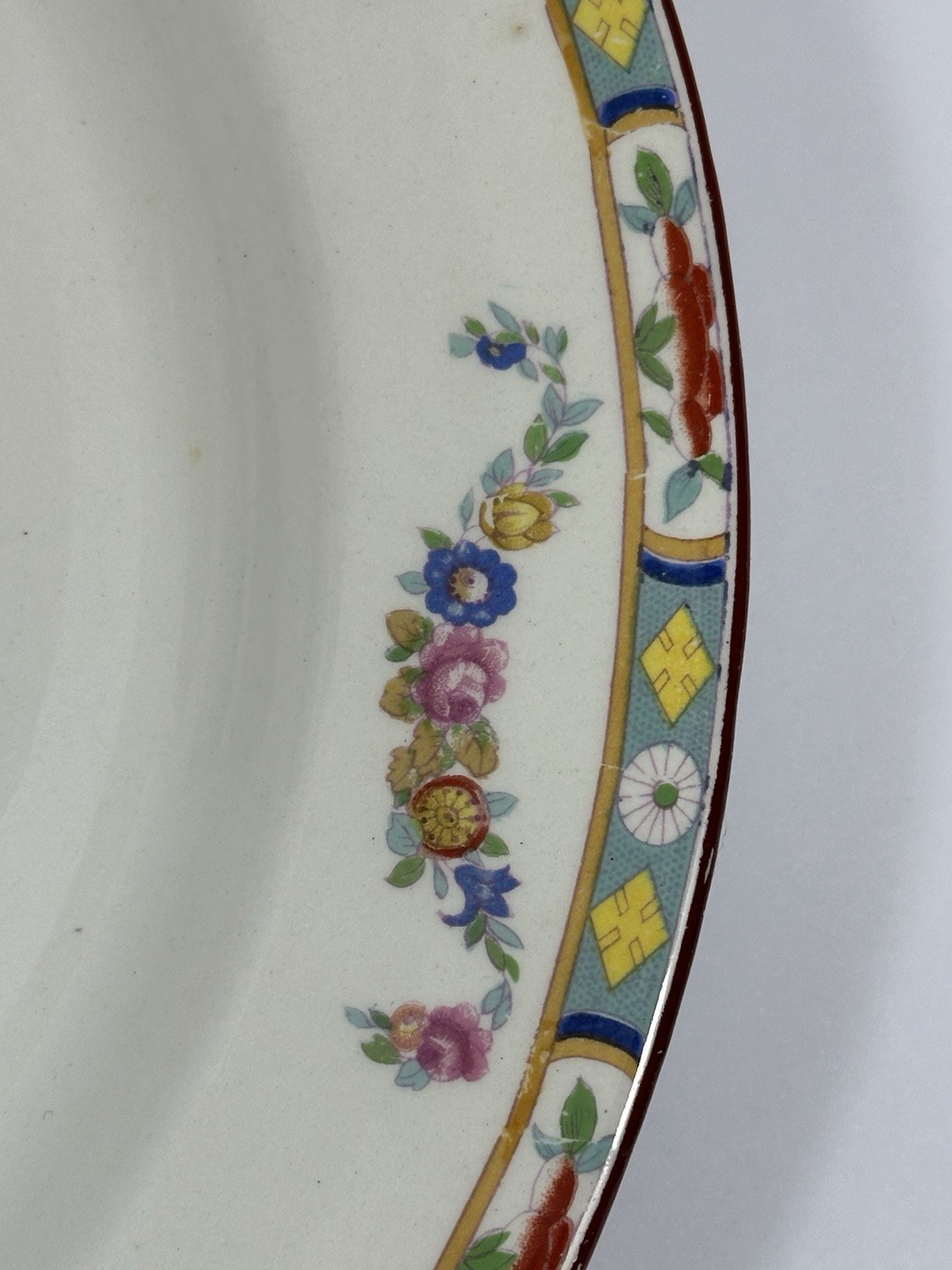 J G Meakin Hanley England ~12″ Platter Chop Rose Garland Floral Swag Ironstone