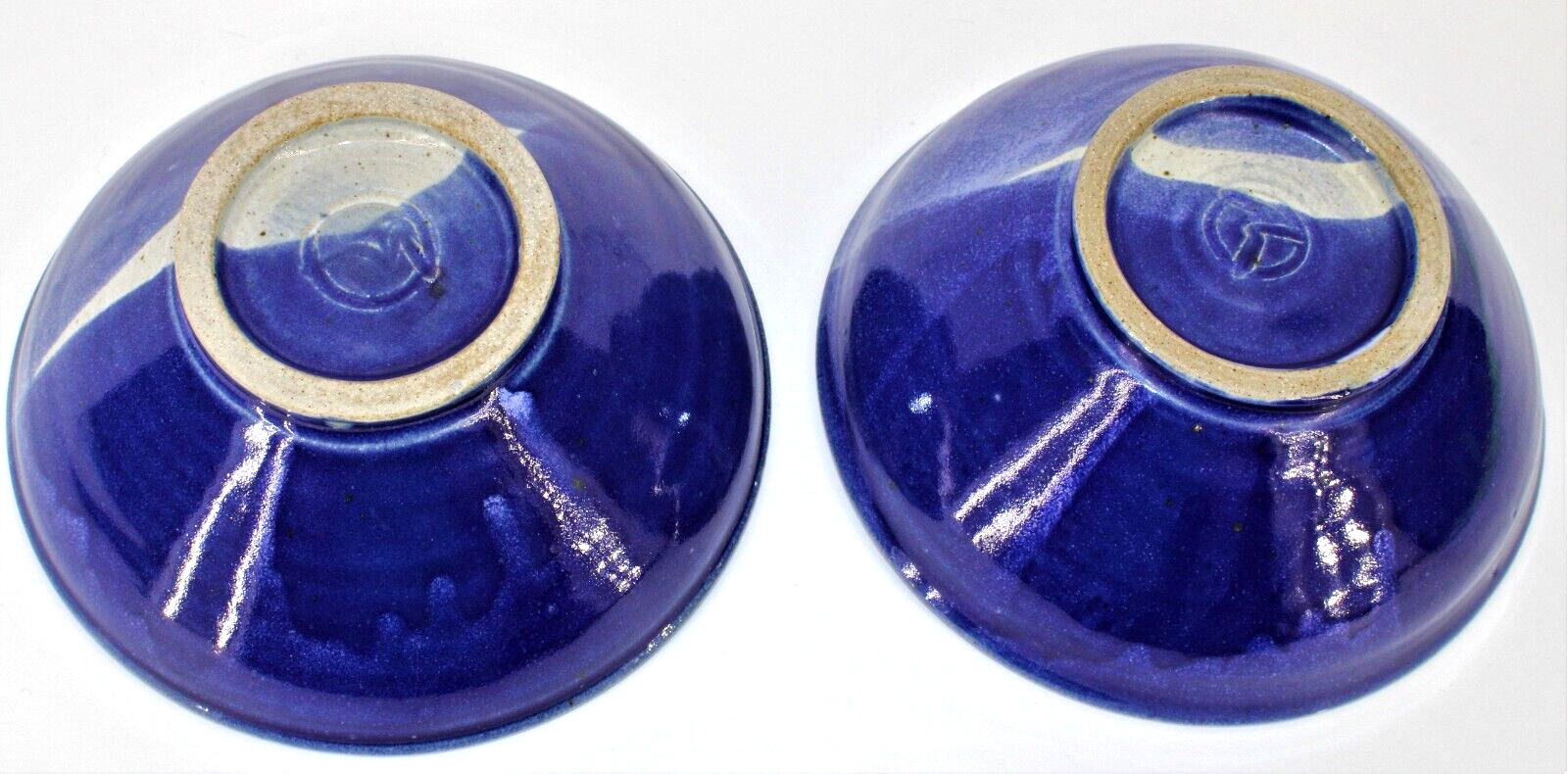 Handcrafted Earthenware Ceramic Pottery Cereal Bowls Blue Lot of 2