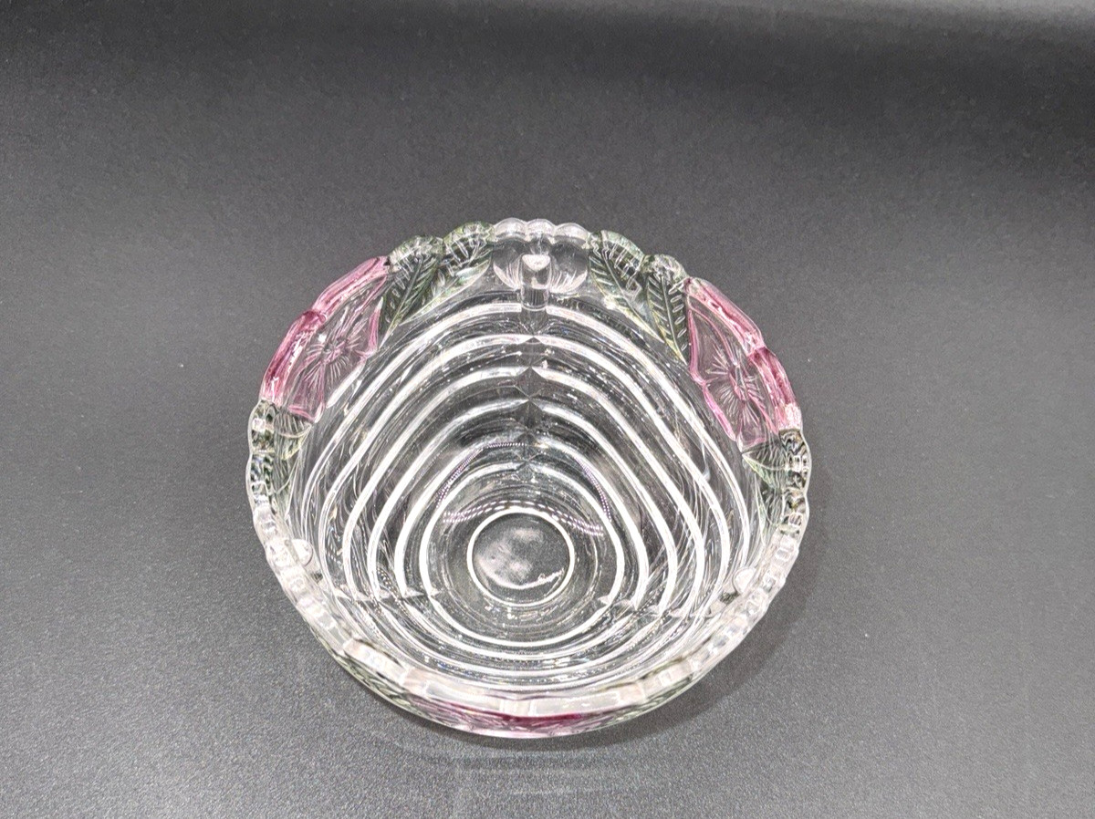 Anna Hutte Bleikristall Rose Petals Crystal GLASS BOWL Germany Hand Painted Vtg