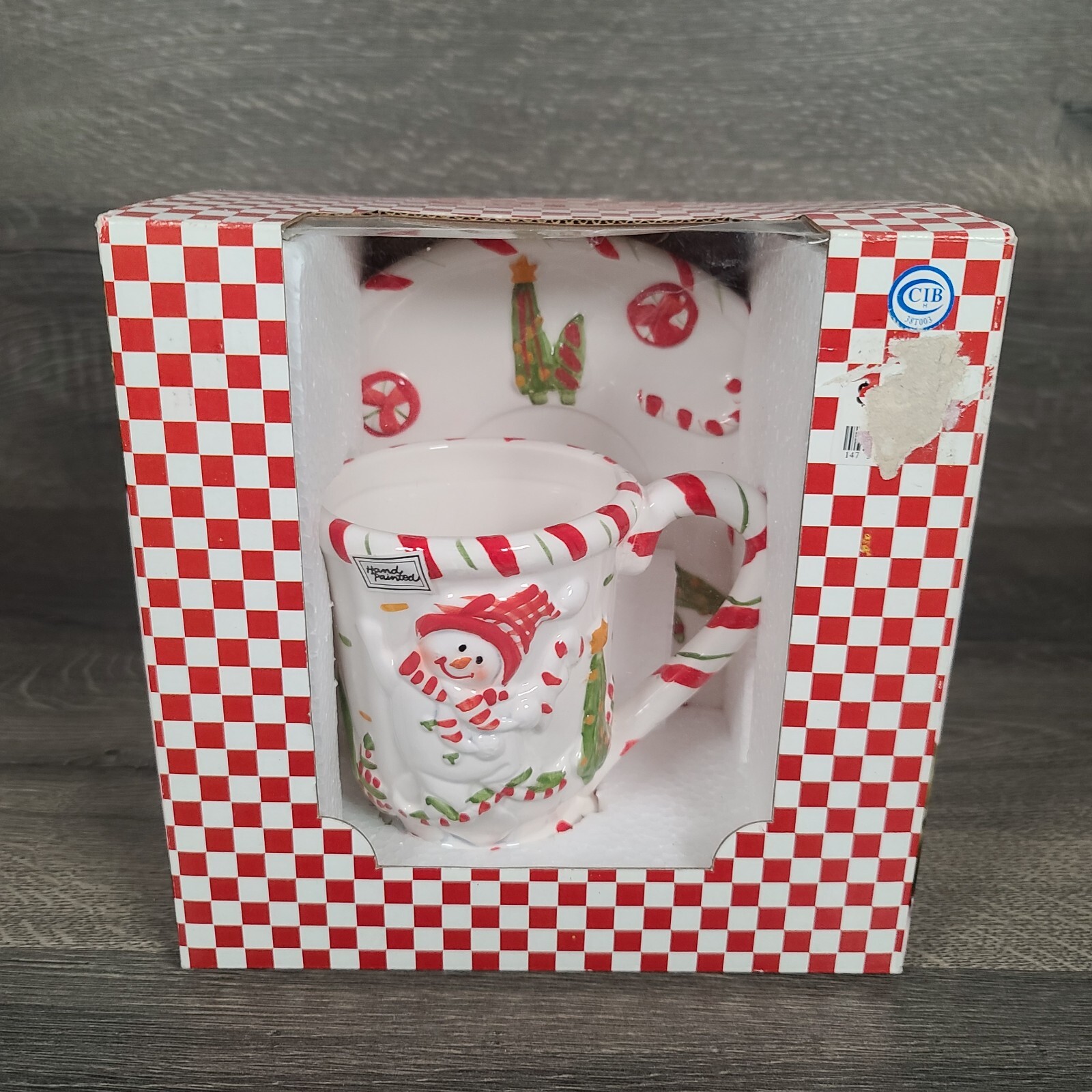 Cookies For Santa Christmas Cookie Plate & Mug Matched Set w/Snowman Candy Canes