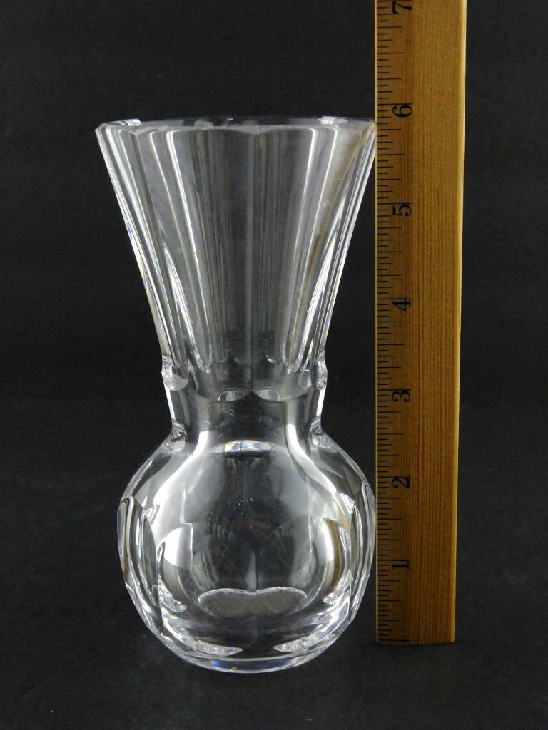 Signed Art Glass Vase Paneled Design Unknown Artist Clear Crystal