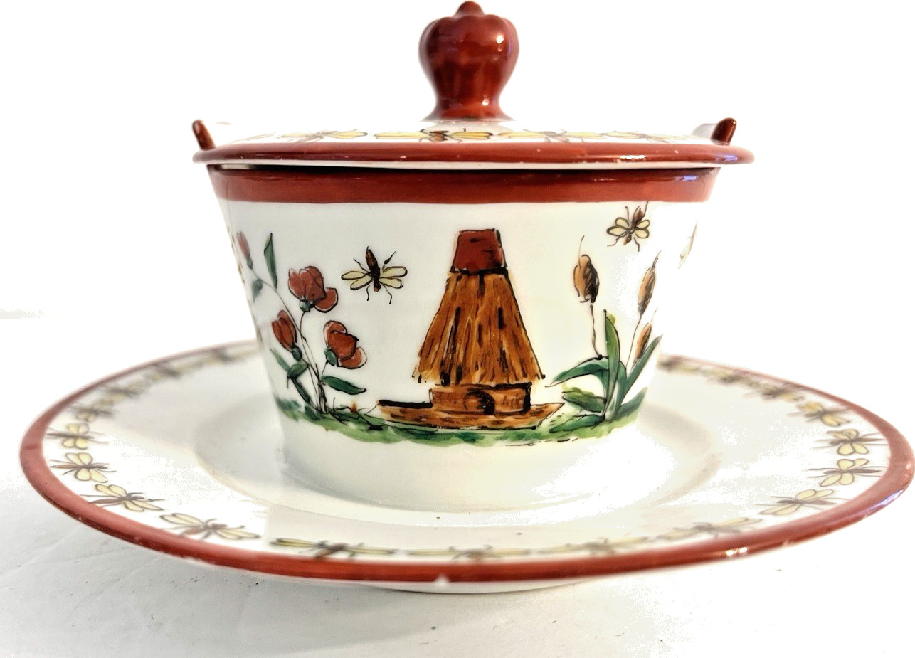 B & C Bernardaud & Cie Limoges Condiment Covered Bowl Plate Attached Floral Bee