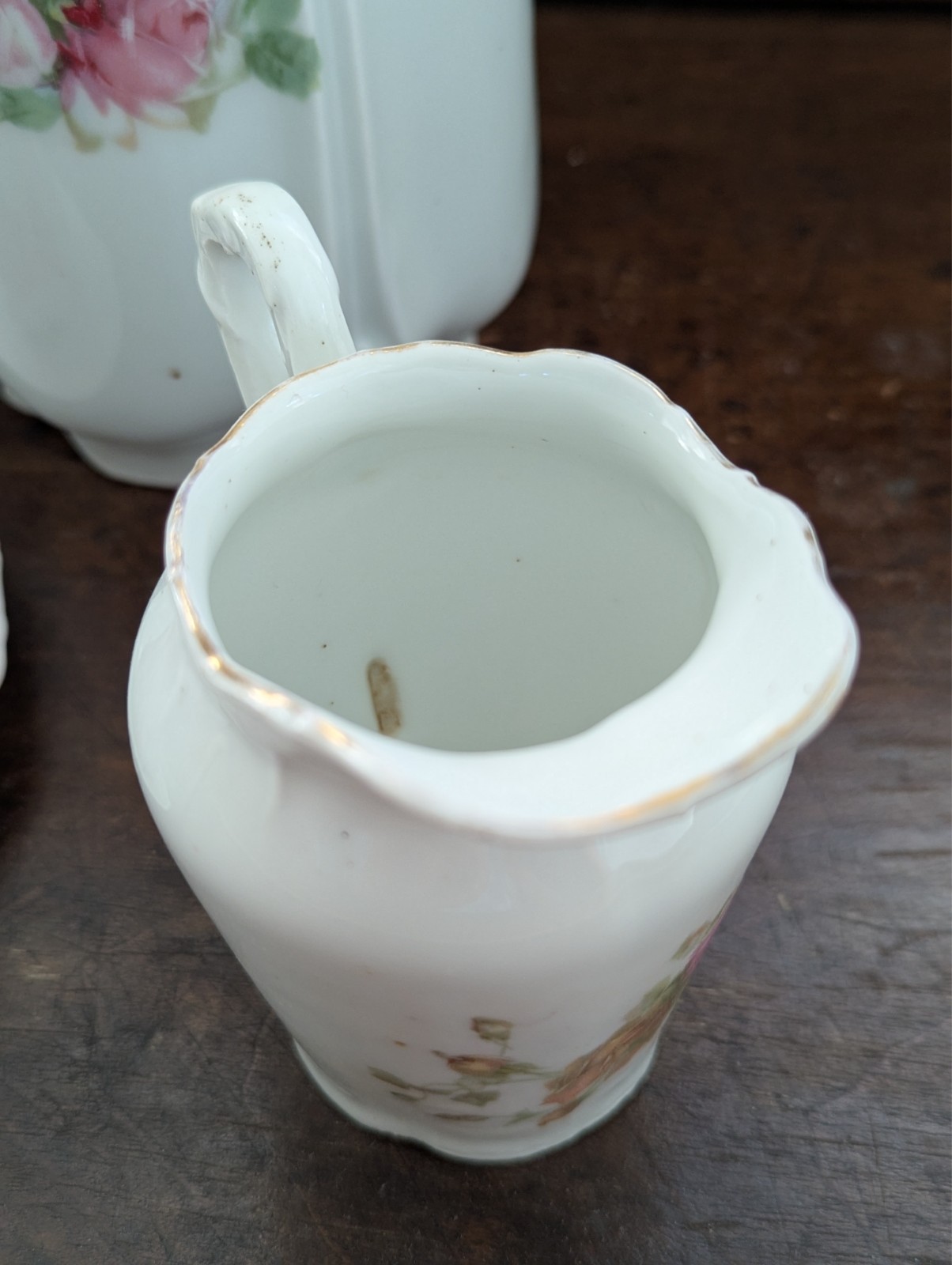 Mixed Set Vtg GERMAN BAVARIAN Porcelain Lusterware Pitcher, Creamer, & Sugar
