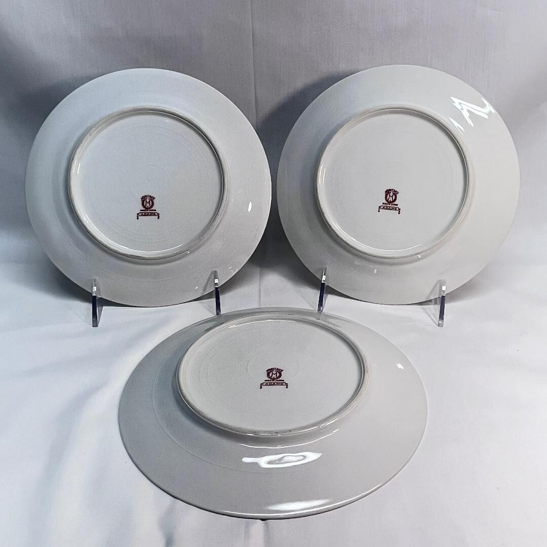 VTG (3) Dessert-Salad Plates Noritake Adams Floral Gold Trim Japan 7.5″Diax.5″H