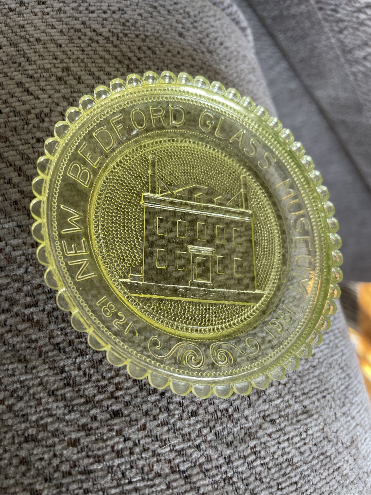 Vintage Pairpoint Glass Vaseline Uranium Glass Plate New Bedford Glass Museum
