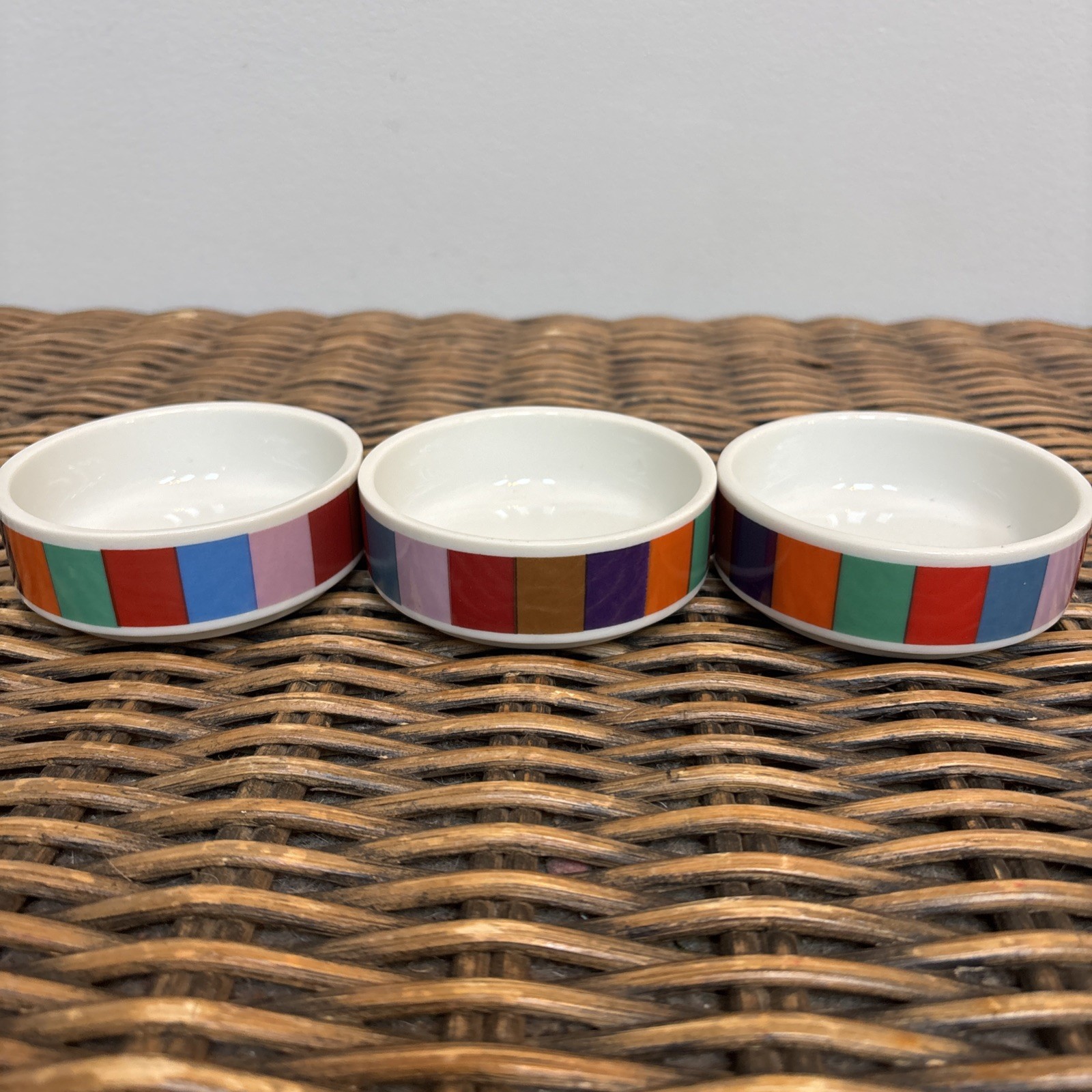 3 Vintage SAN REMO Colorblock Stripe Tapas Party Dishes by IMPERIAL Japan Spade