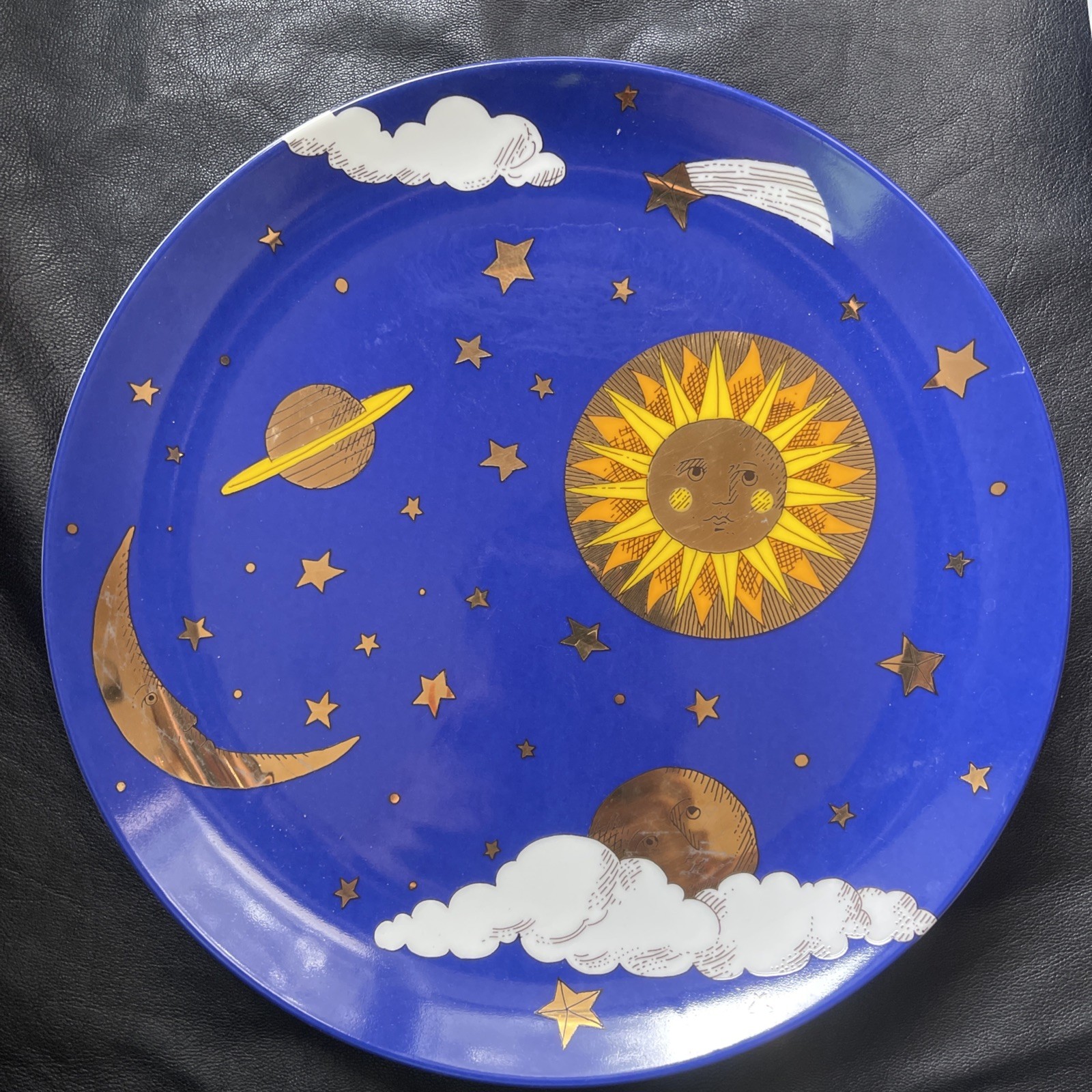 Department 56 Blue MCM Dinner Plate 10.25″ Sun Moon Stars Planet Cloud