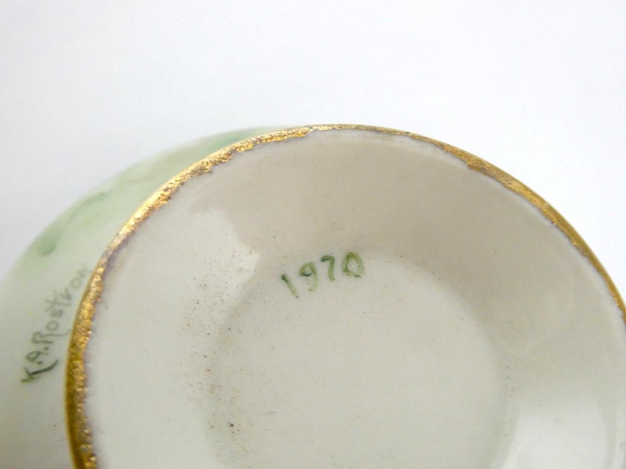 1970s Hand Painted Floral Porcelain 5 Piece Place Setting Hydrangea Signed VGOOD