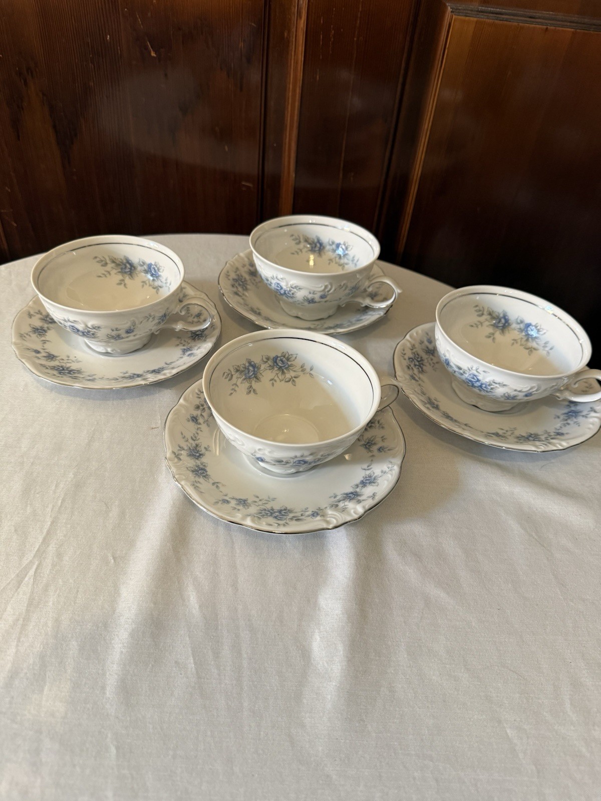 Vintage Winterling Teacup and Saucer White Blue Floral Platinum Trim Germany Set
