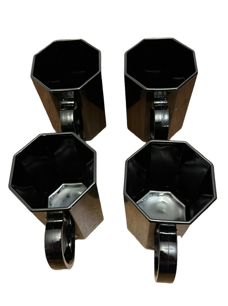 Lot of 12 Vintage FRANCE Black Octagon Set of Dishes Mugs Plates Bowls Dinner