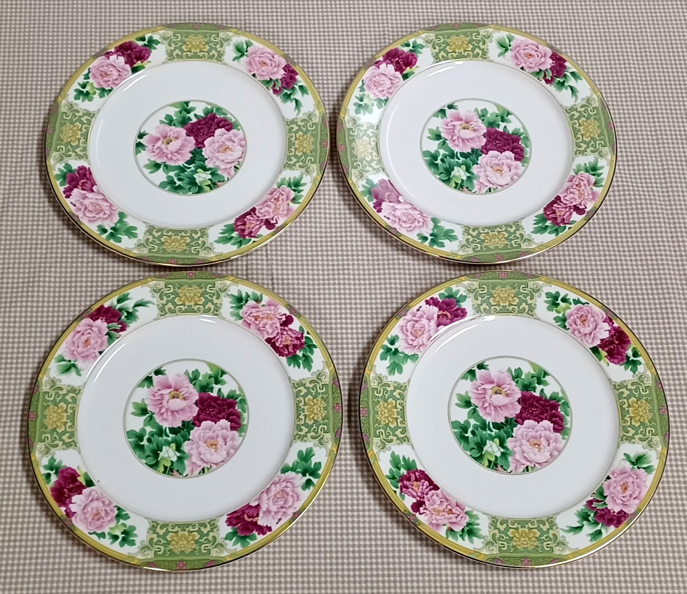 Gracie Bone China Peony Dinner Plates 10-3/8″ Romantic Set of 4