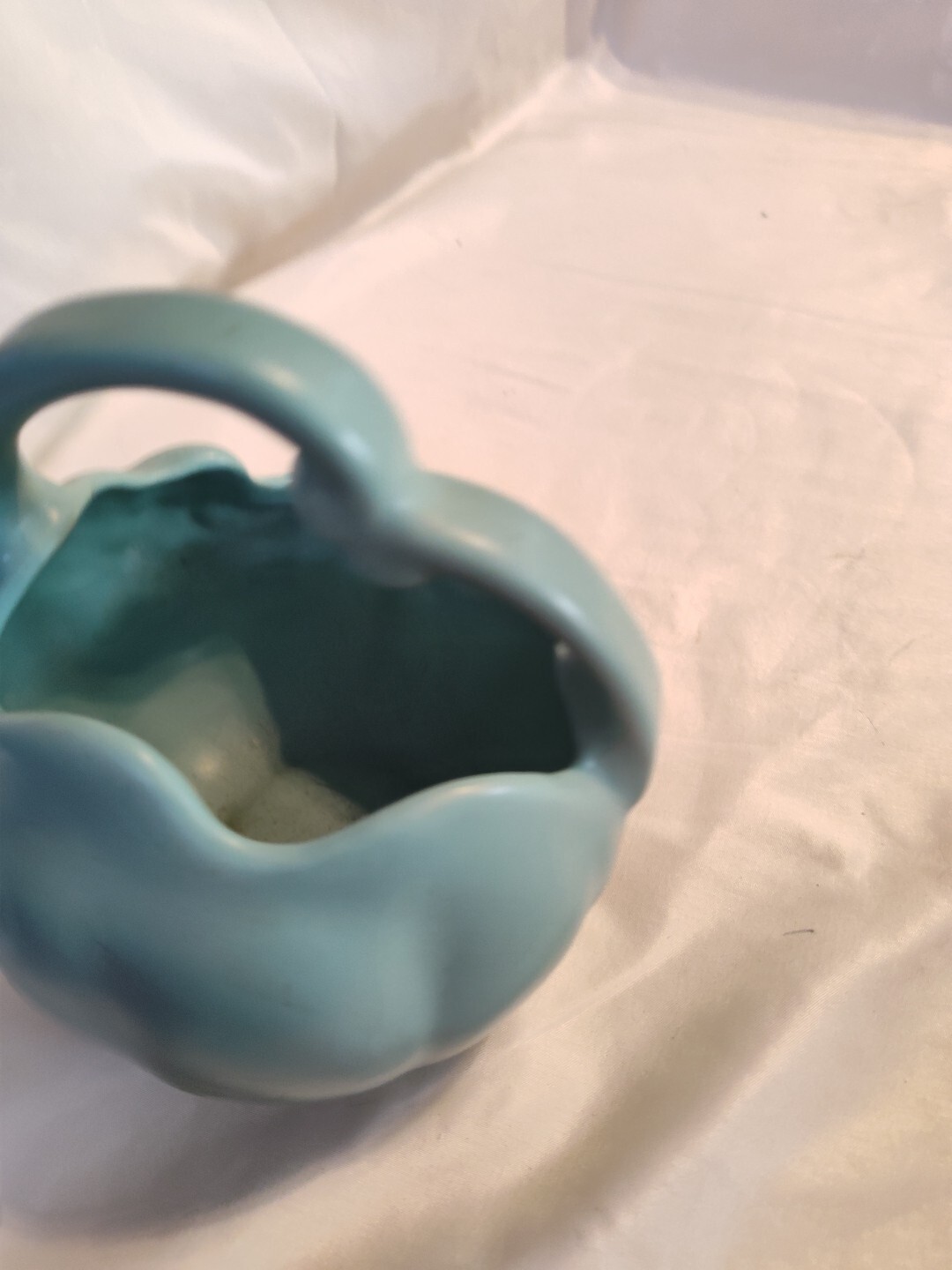Weller Pottery Wild Rose Basket Matte Green Pink Bowl