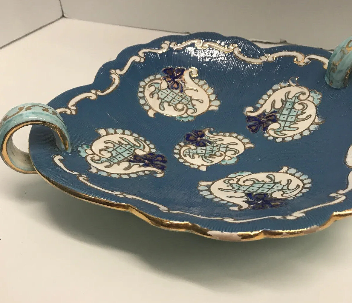 Deruta Bowl Italy Pottery Signed Numbered Blue Gold Leaf Chips On Edge 8”
