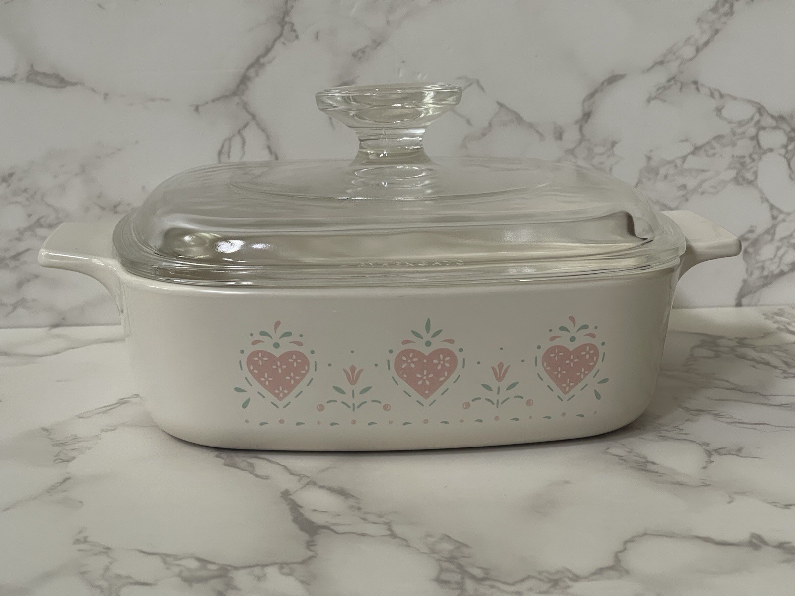Corningware A-1-B Forever Yours 1 Liter Casserole Dish w/ Pyrex A7C Lid Hearts