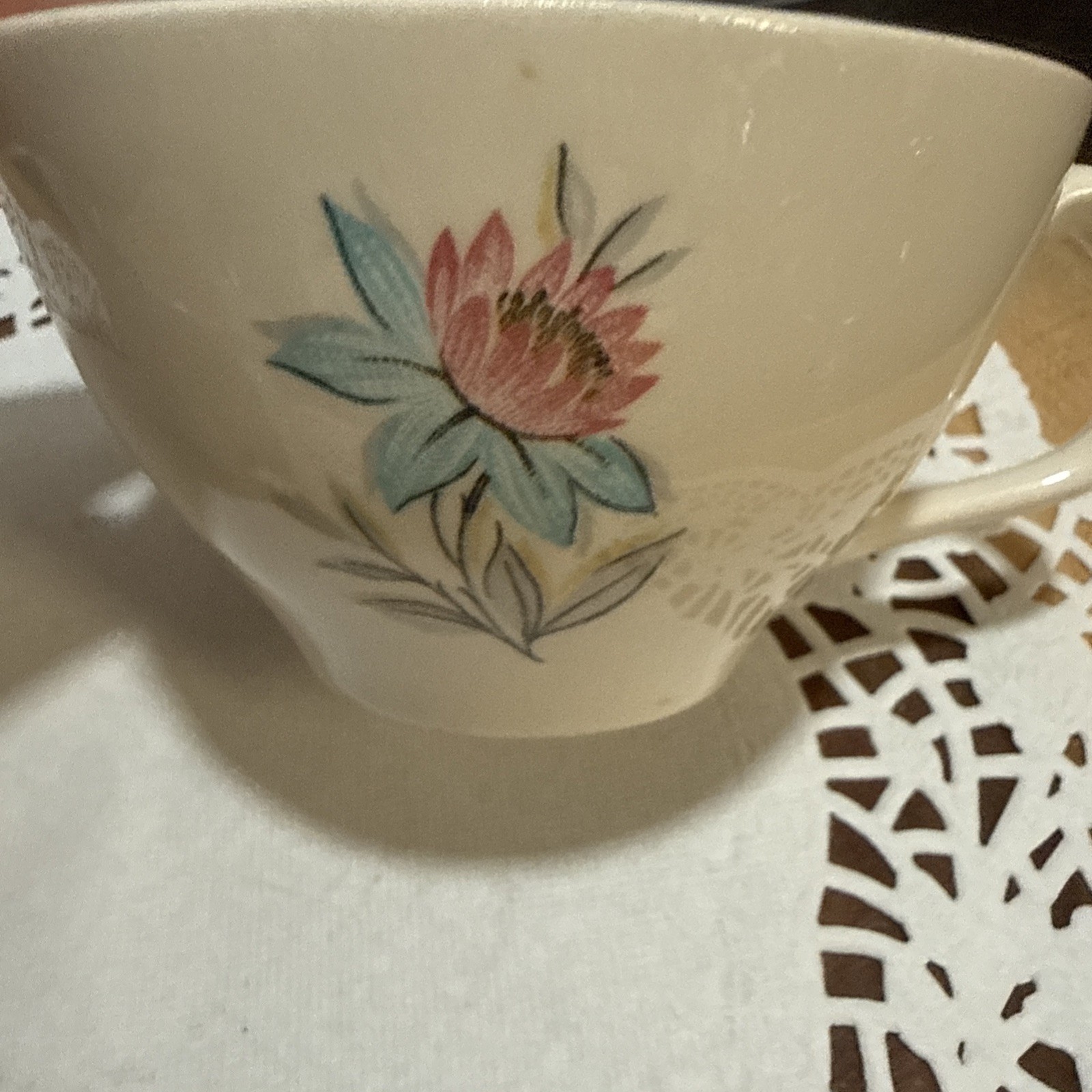 Vintage Steubenville Fairlane Teacups Set of 2 MCM Blue Floral USA Pottery