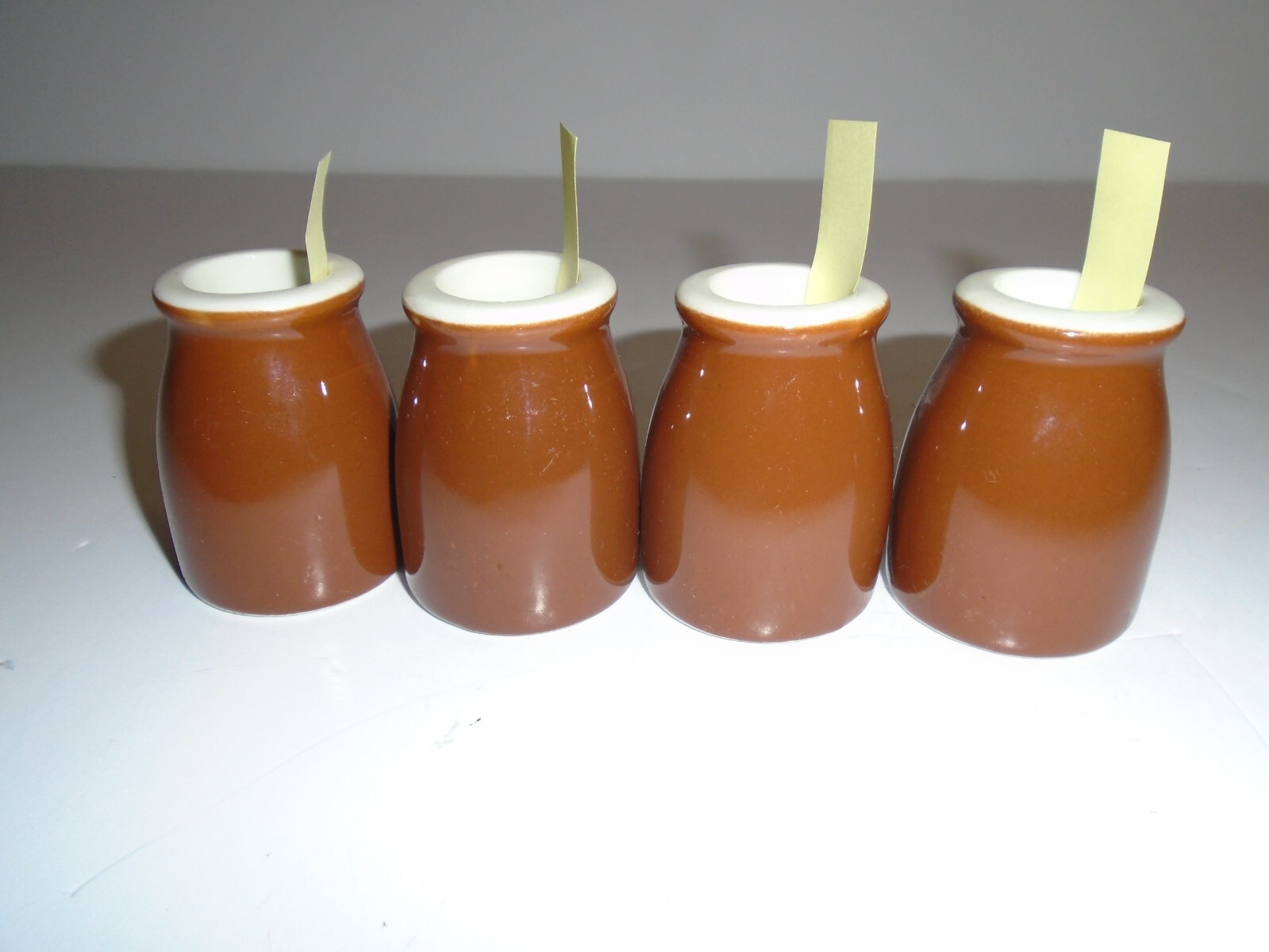 Vintage “HALL” RESTAURANT CREAMERS – Brown Barrel – Matched Set of (4) – NOS