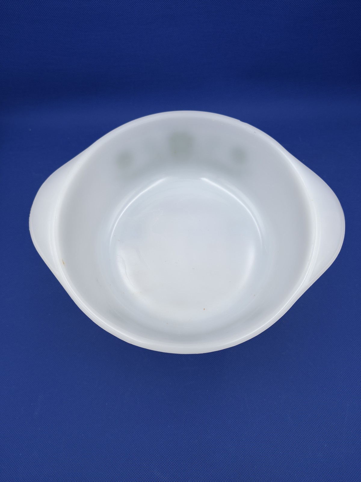 Glasbake Vintage MCM Milk Glass Oven Safe Casserole Dish Green Crazy Daisy