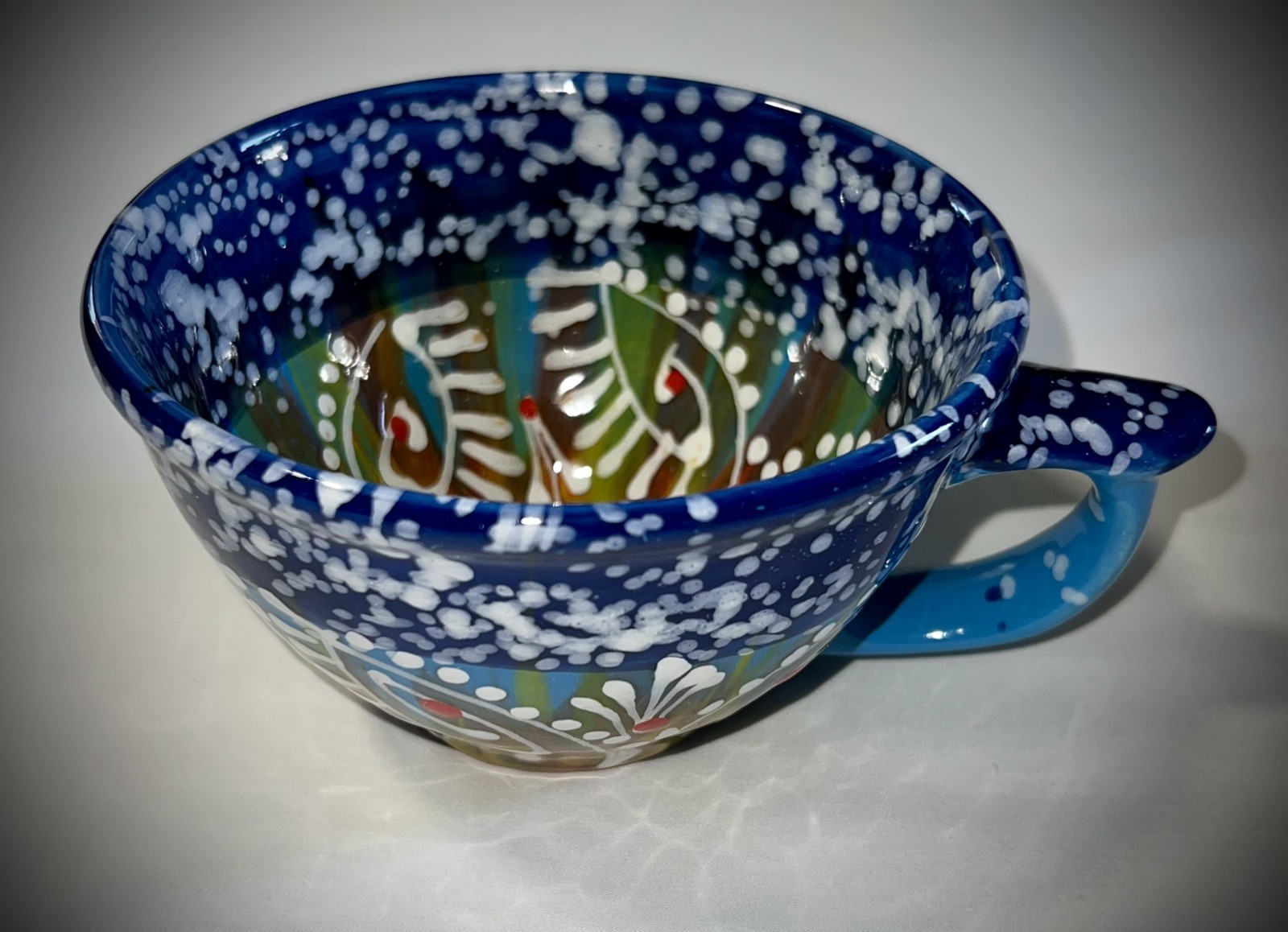 Hand Painted Artisan Crafted Ceramic Folk Art Floral Abstract Coffee Tea Cups 2