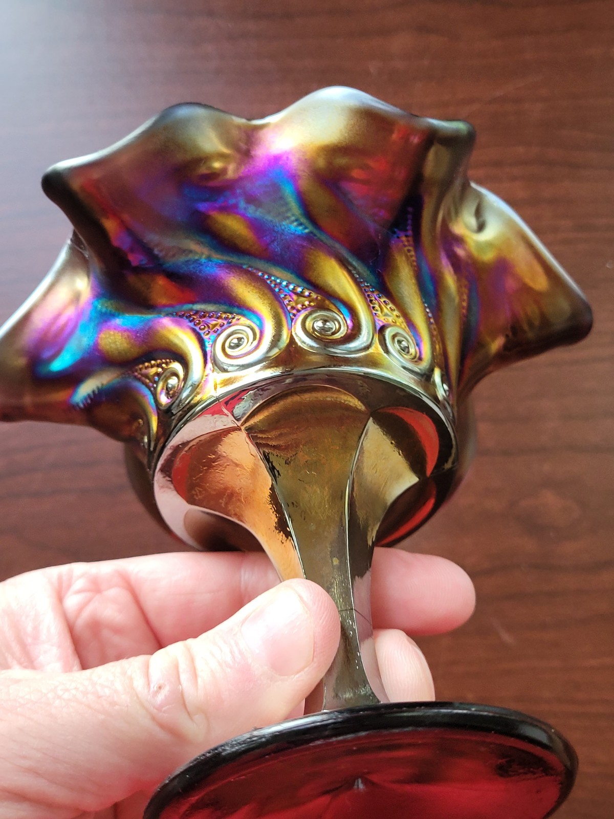 Super Purple Dugan Carnival Glass Constellation Compote S-Repeat Exterior