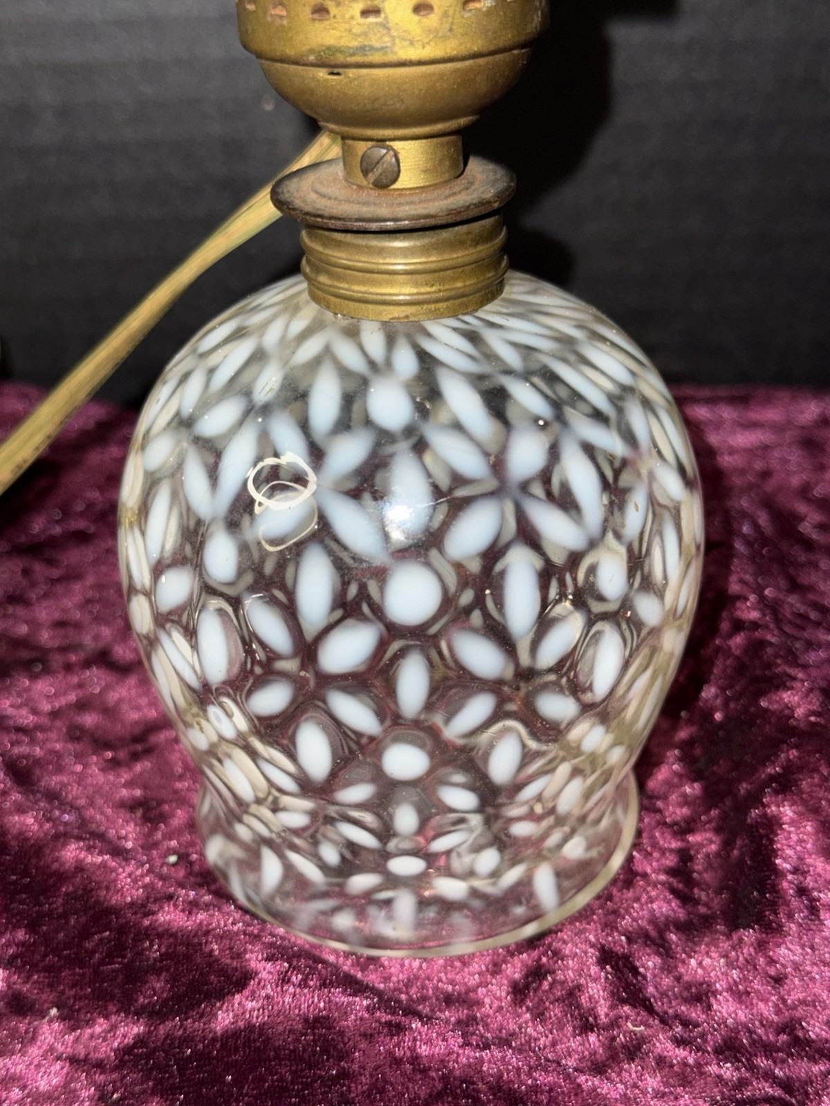 antique Victorian Hobbs Glass Lamp Snowflake Clear Converted Oil 1890s