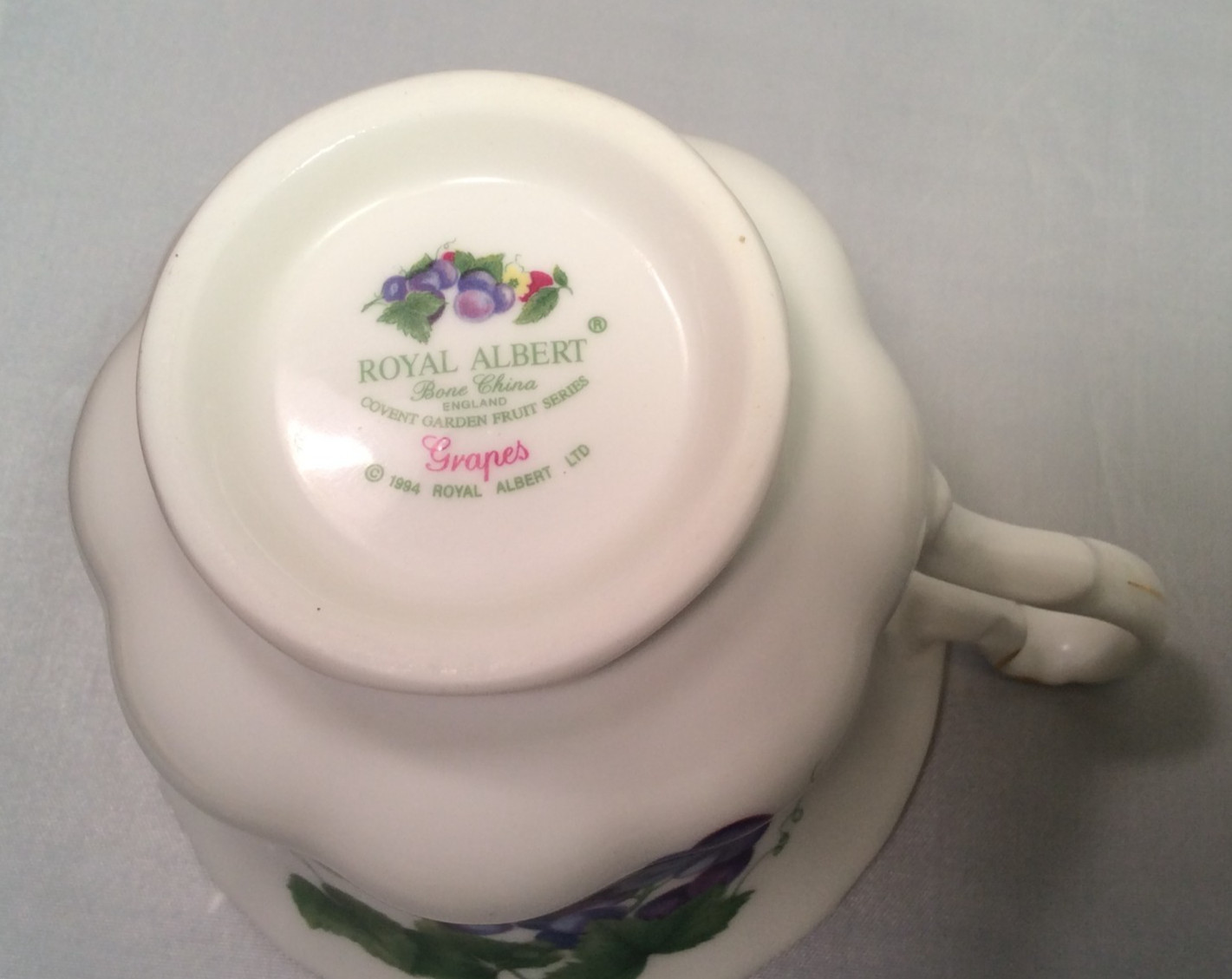 4 Fruit Royal Albert Bone China Teacups, Fruit Grapes, Peaches, Pears & Apples