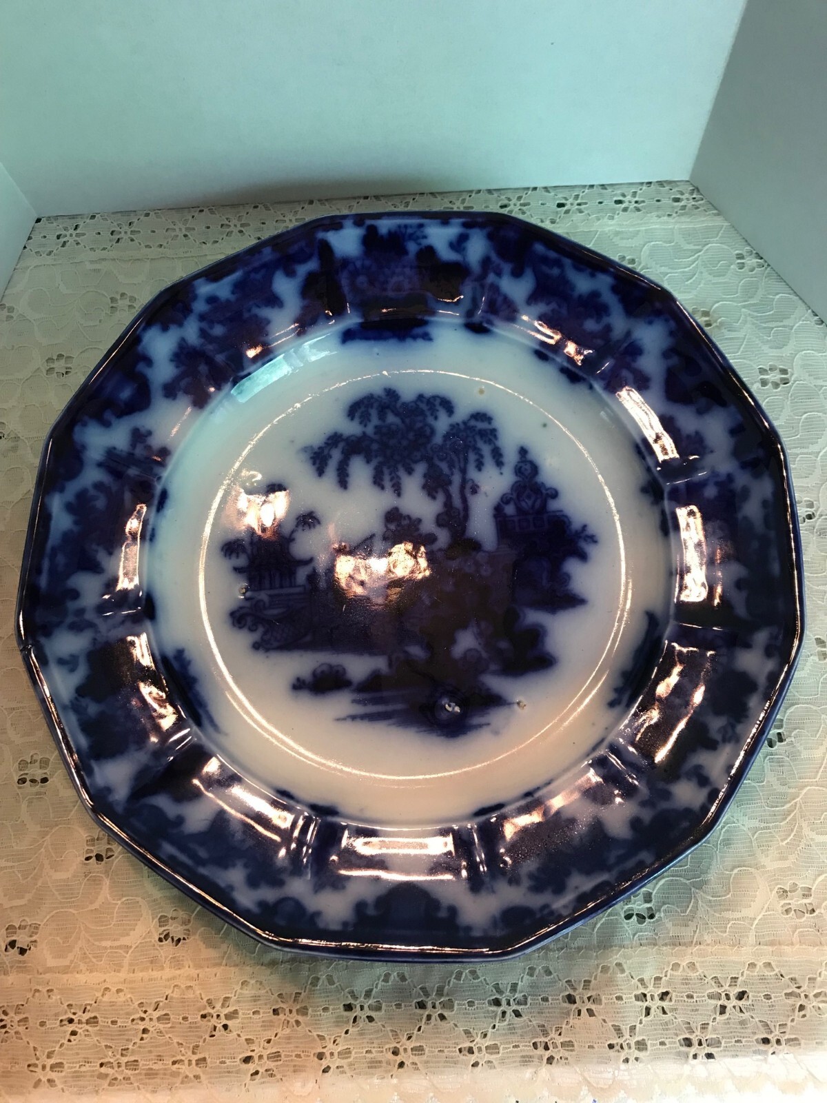 Antique Flow Blue Scinde Ironstone 10″ Dinner Plate – J & G Alcock