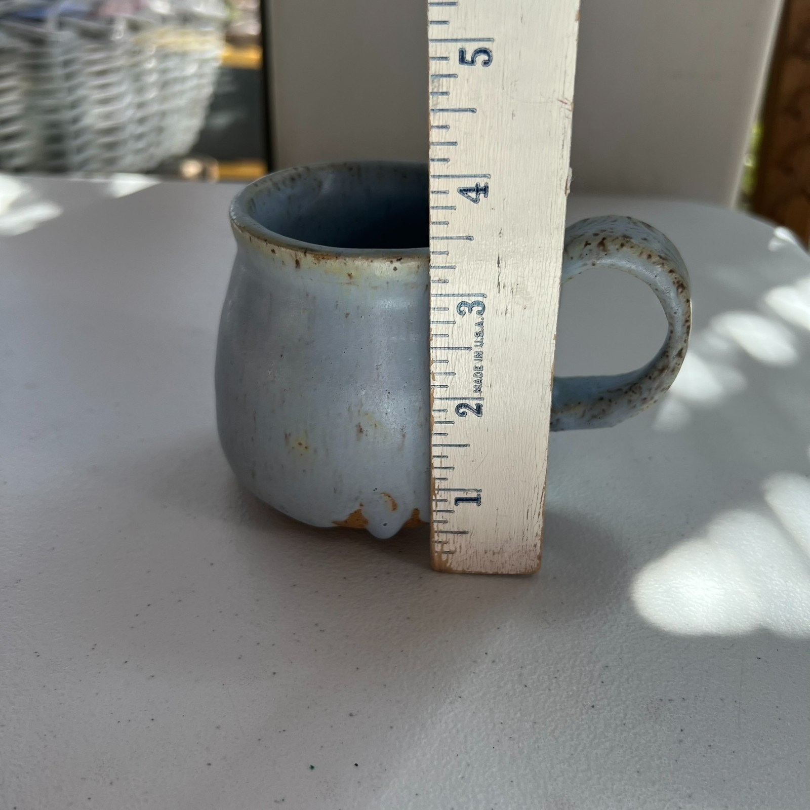 Studio Art Pottery Signed Mug Handmade Matte Stoneware Blue Dipped Speckle