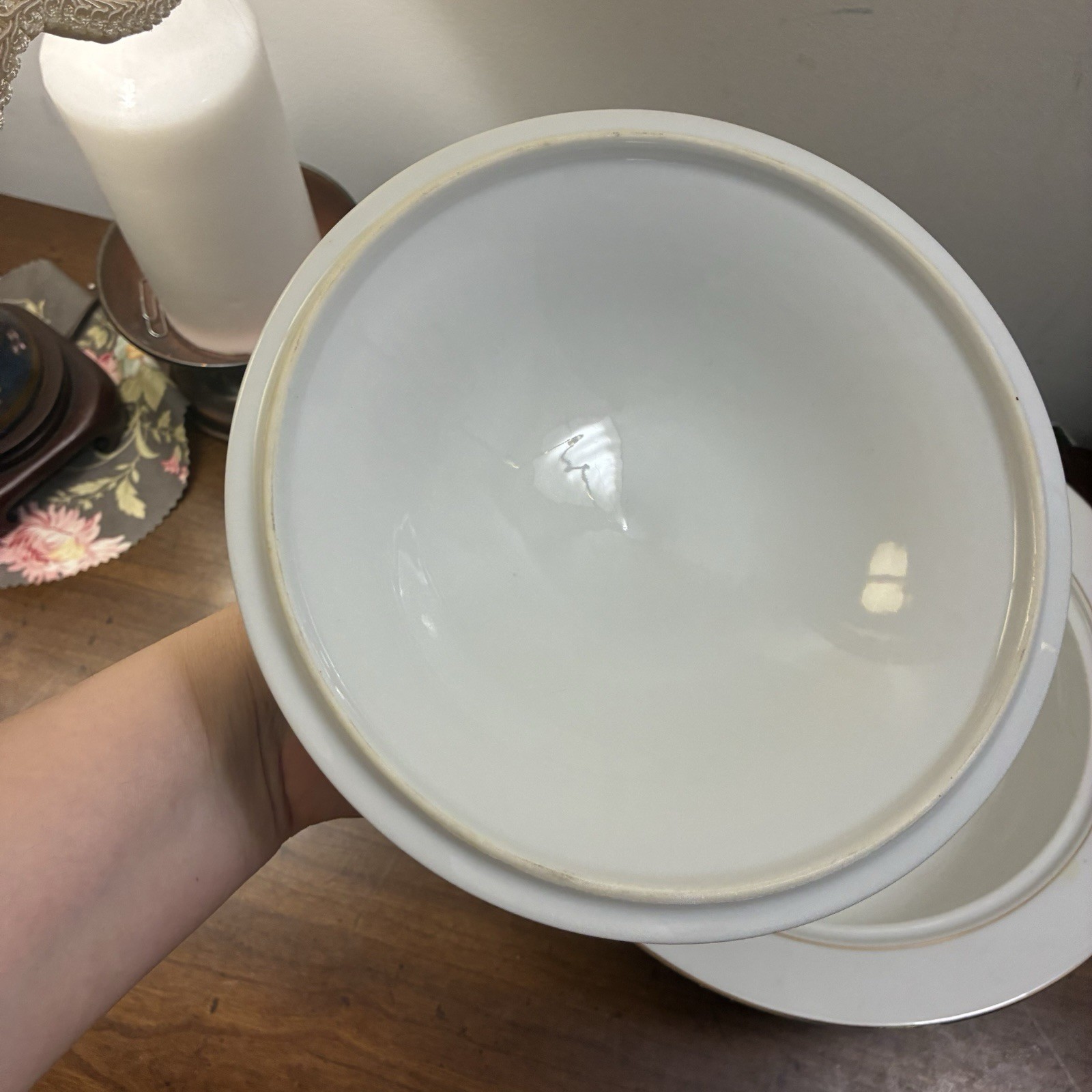 Vintage Fine China Corona Serving Bowl W Lid Pink Roses Made In Occupied Japan