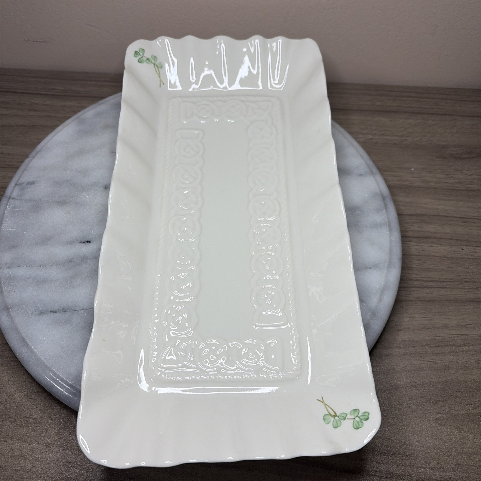 Belleek Everyday Tara Tray Shamrock Detail Celtic Knot Design 12.5″ x 6″ Ireland