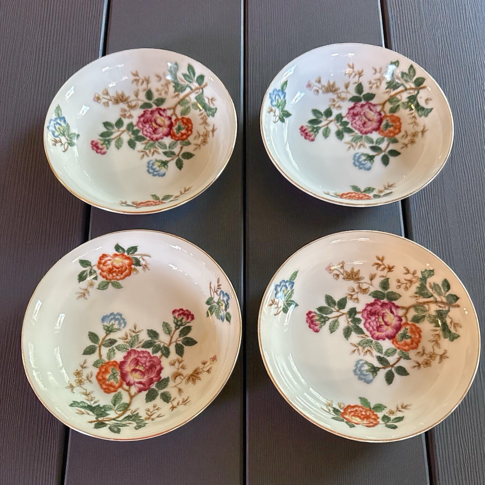 BEAUTIFUL Occupied Japan Dessert/fruit Bowls 5 1/4” Floral Gold Trim Set of 4