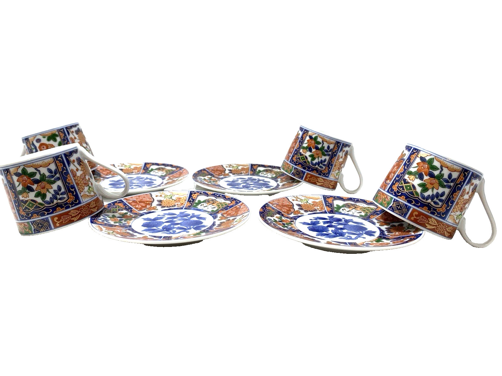 GUMPS KARAKUSA IMARI SET 4 COFFEE TEA CUP&SAUCER 2 SETS AVAIL RED BLU GREN GILT